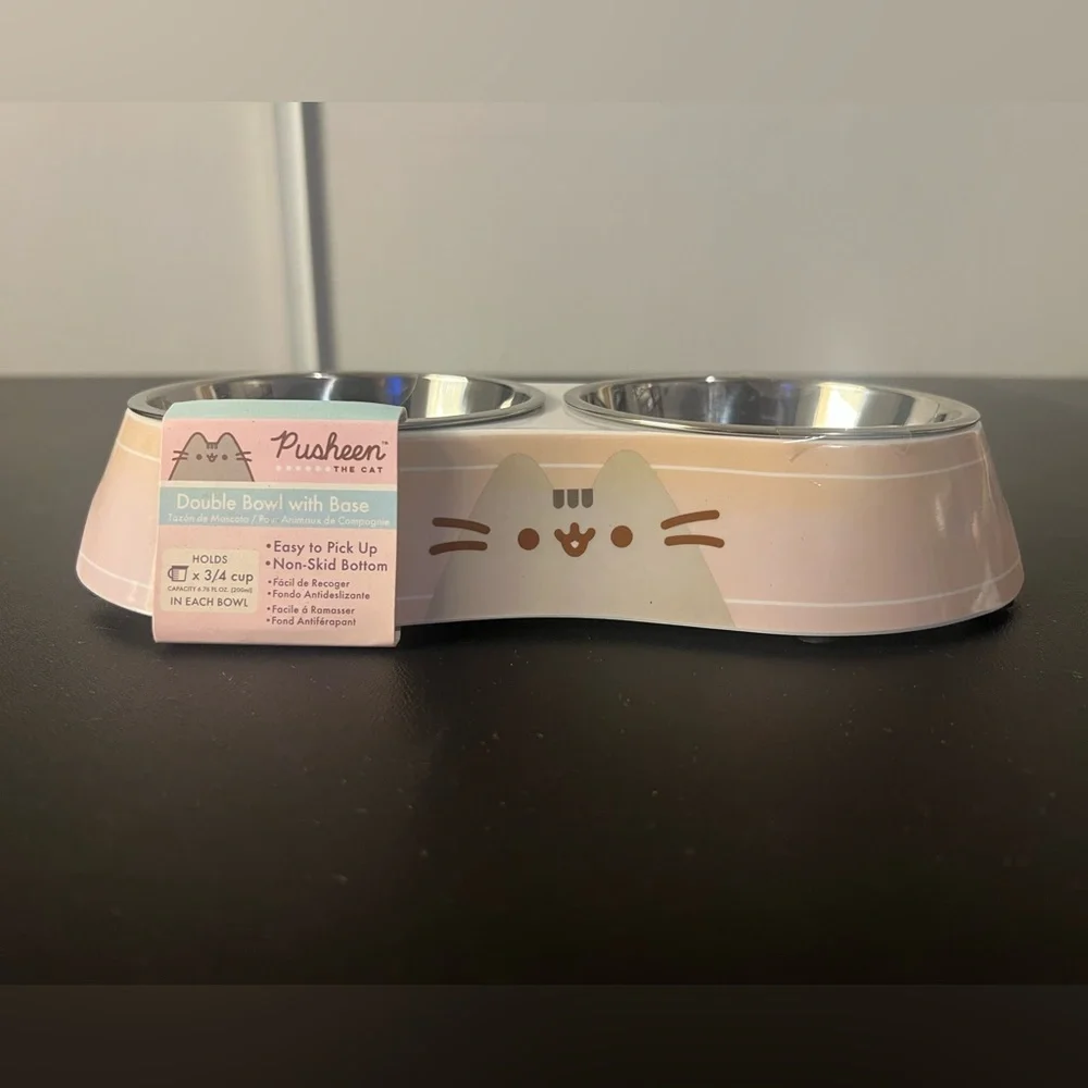 Pusheen The Cat Double Bowl With Base Cat Bowl